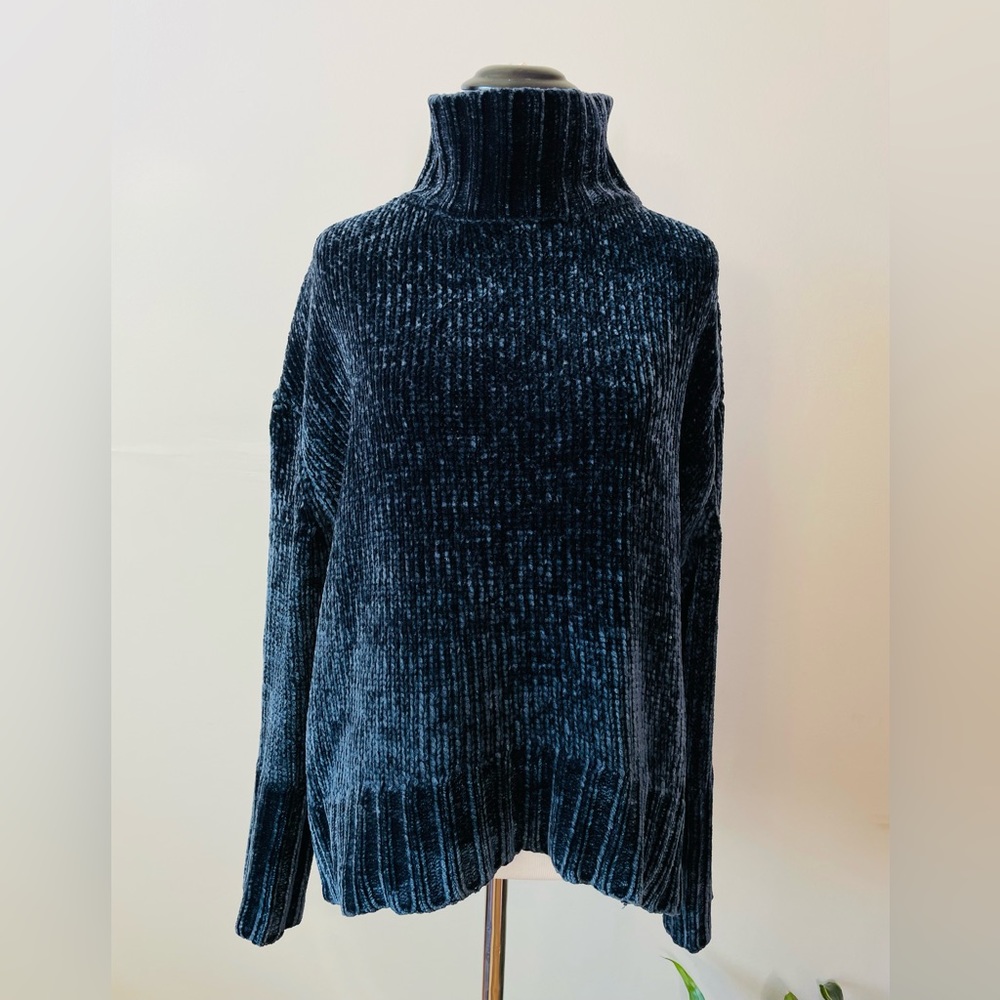 Cynthia Rowley Women's Sweater Dark Gray Velour Knit Stretch Mock Neck Sz. Large